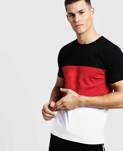 New-Design-Crew-Neck-Colour-Block-Hot-T-Shirt