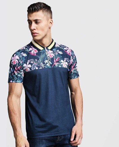New-Design-Floral-Print-Polo-Shirt-With-Knitted-Collar