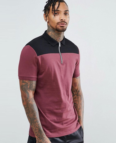 New-Design-Men-Contrast-Panel-Polo-With-Zipper-Neck