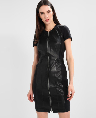 Buy wholesale LEATHER DRESS made of GENUINE LEATHER elegant black