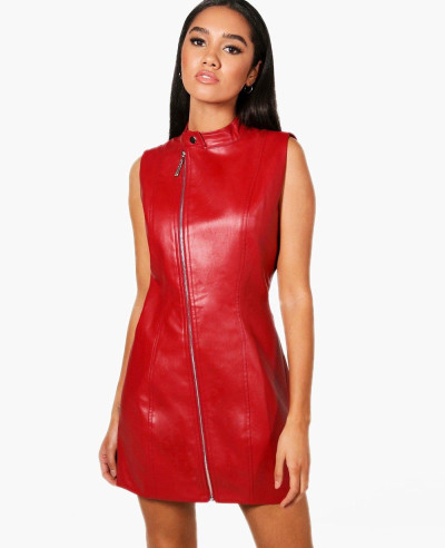 New-Look-Red-Lambskin-Leather-Bodycon-Dress