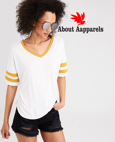New-Look-Women-Striped-Sleeve-V-Neck-T-Shirt
