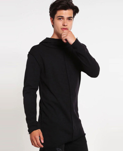 New-Stylish-French-Terry-Black-Custom-Supper-Longline-Hoodie