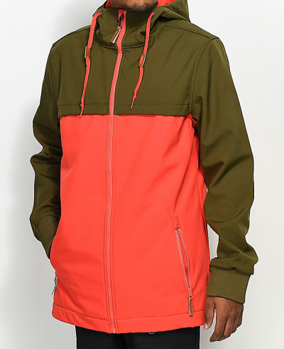 Olive-&-Red-Stylish-With-Longline-Softshell-Jacket