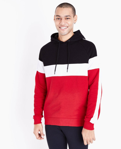 Red-Colour-Block-Stripe-Hooded-Sweatshirt