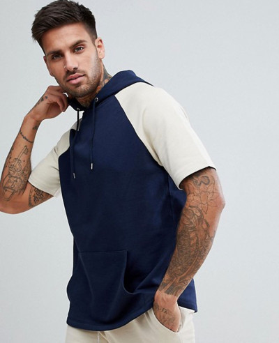 Short-Sleeve-Hoodie-In-Navy-And-Beige