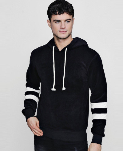 Stripe-Sleeve-Fleece-Pullover-Black-Hoodie