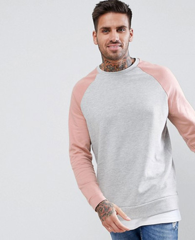 Sweatshirt-With-Hem-Extender-In-Pink-And-Grey-Marl