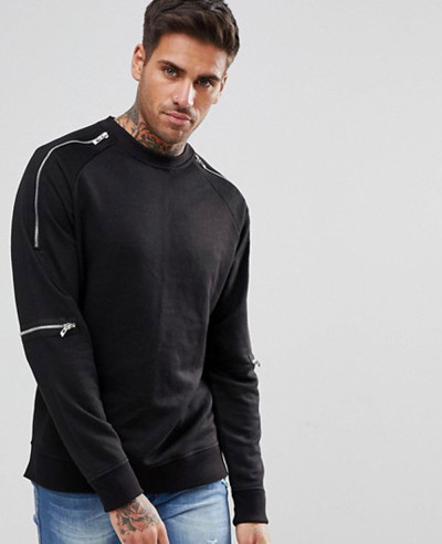 Sweatshirt-With-Zipper-Detail-In-Black