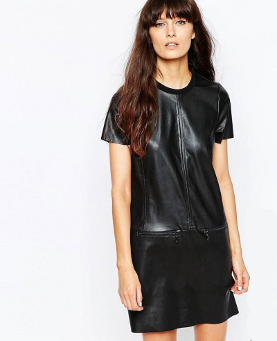 Tall-Faux-Leather-Shirt-Dress-With-Zipper-Detailing