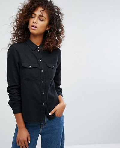 Women-Black-Denim-Shirt