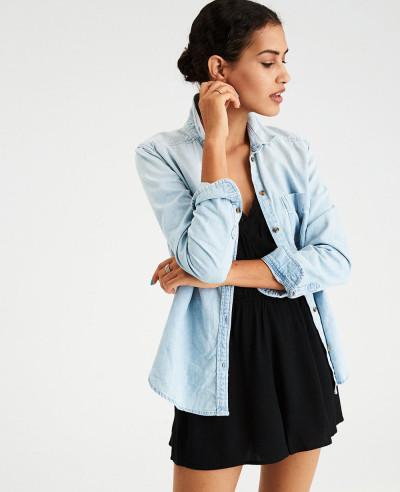 Women-Blue-Classic-Button-Down-Denim-Shirt