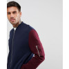 Jersey-Bomber-Jacket-With-Contrast-Sleeves-And-Pocket-In-Navy