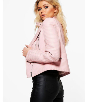 Quilted-Sleeve-Faux-Leather-Biker-Jacket