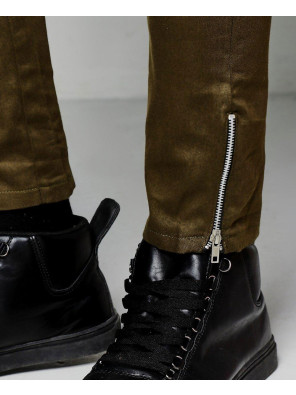 Khaki-Cropped-Ankle-Zip-Detail-Slim-Chino