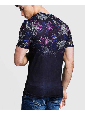 Men-Muscle-Fit-Oriental-Floral-Print-T-Shirt