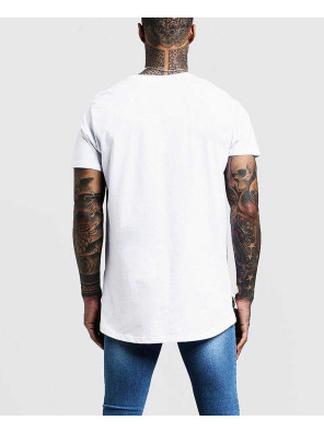 Men-Stylish-Longline-Stepped-Curved-Hem-White-T-Shirt