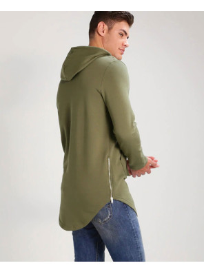 New-Stylish-Super-Longline-Green-Pullover-Hoodie