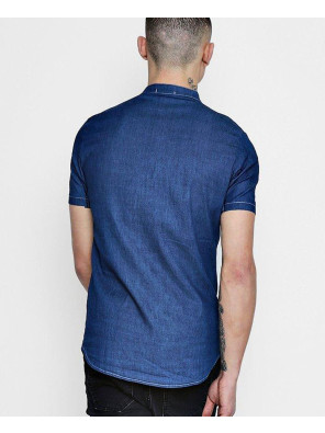 Short-Sleeve-Denim-Chambray-Western-Shirt