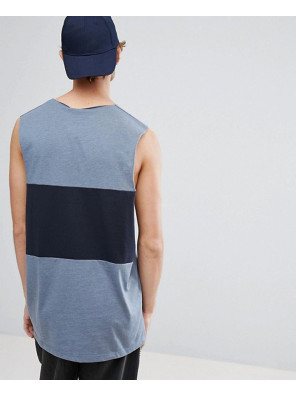 Vest-With-Dropped-Armhole-and-Contrast-Panel-In-Blue-Tank-Top