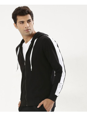 Men-Zipper-Contrast-Panel-Sleeve-Hoodie