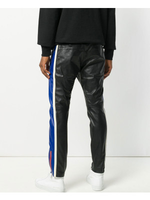 New-Men-Striped-Leather-Trousers-Mixed-Color-Motorcycle-Nightclub-Pants