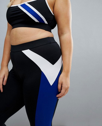 Beach-Plus-Stripe-Gym-Legging-In-Black-And-Blue-Tight-Leggings