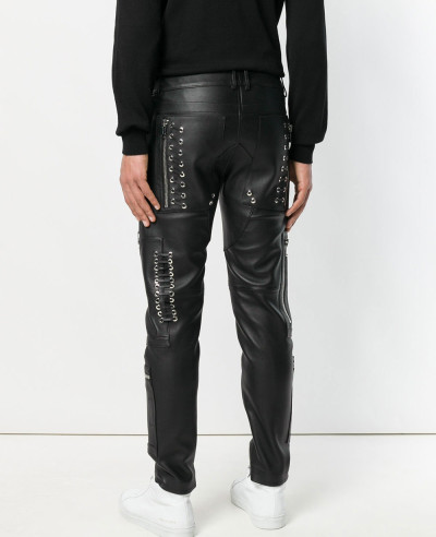 Biker-Trouser-Men-Leather-Denim-Splices-Skinny-Pencil-Punk-Casual-Zip-Pant