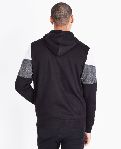 Black Colour Block Zipper Front Hoodie