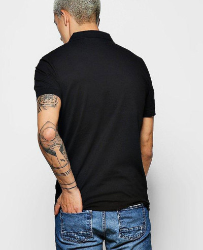 Black Men Short Sleeve Star Embroidered Polo Shirt