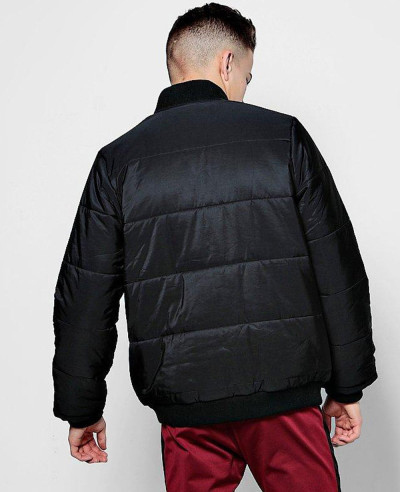 Black Quilted Jacket With Bomber Neck Varsity Jacket