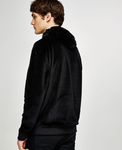 Black Velour Overhead Hoodie