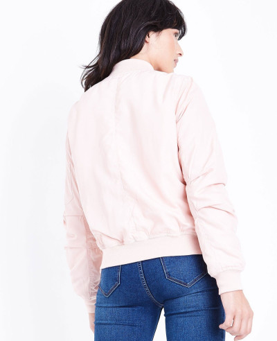 Blue Vanilla Pale Pink Satin Bomber Varsity Jacket