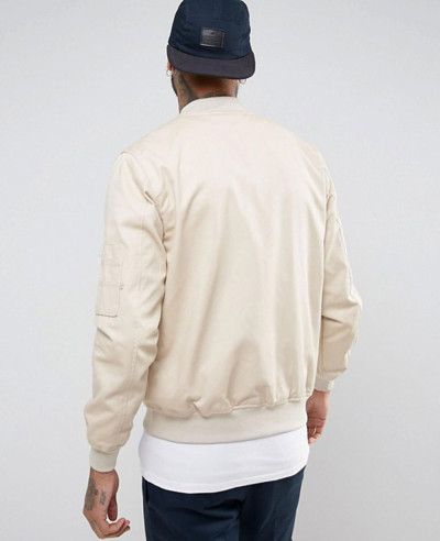 Bomber Jacket With Sleeve Zip in Stone