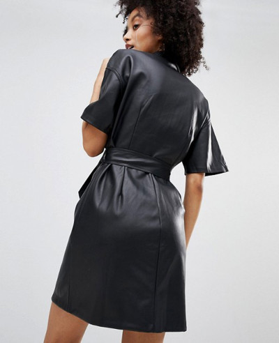 Button-Front-Leather-Look-Mini-Dress