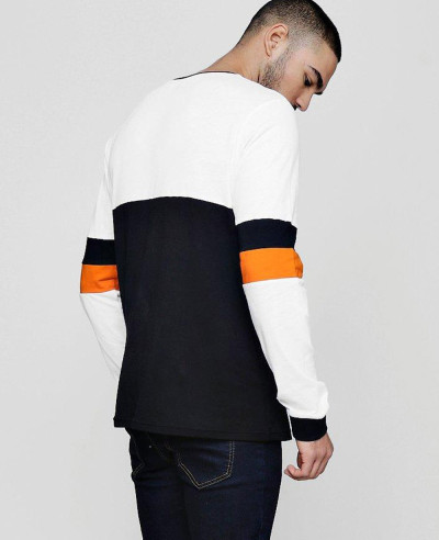 Colour Block Long Sleeve T Shirt With Stripe