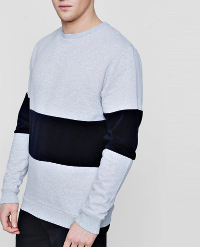 Colour Block Velour Panel Sweater