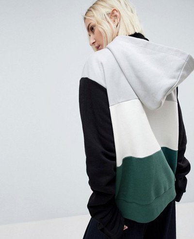 Colourblock Sweat Top With Ruched Sleeves Hoodie