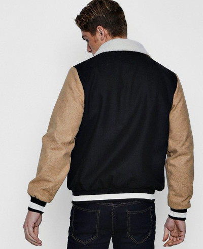 Contrast-Sleeve-Borg-Collar-Varsity-Jacket