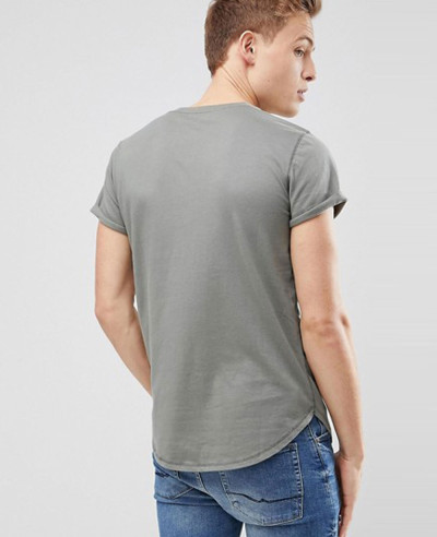 Curved Hem Crew Neck T Shirt Seagull Logo in Olive