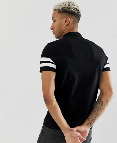 Design Organic Polo Shirt With Contrast Sleeve Stripe In Black