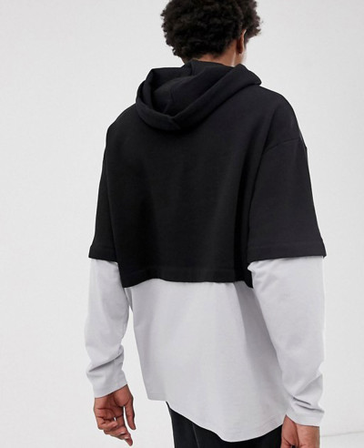 Design Oversized Hoodie With Double Layer Sleeve And Hem In Black