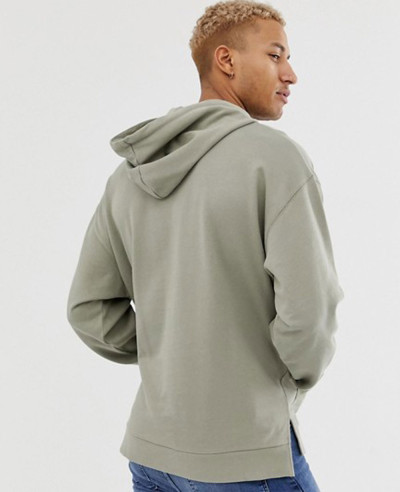 Design Oversized Pullover Hoodie With Step Hem In Light Khaki