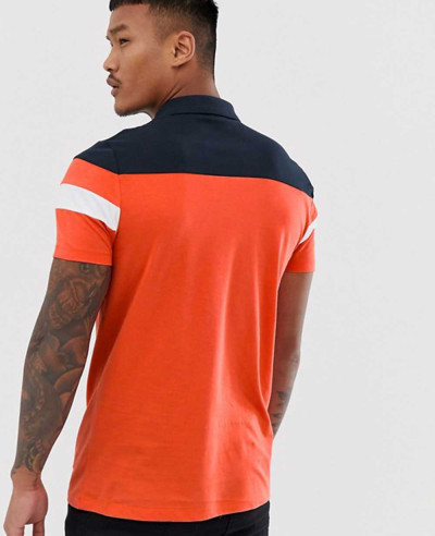 Design Polo Shirt With Zipper Neck & Color Block In Orange