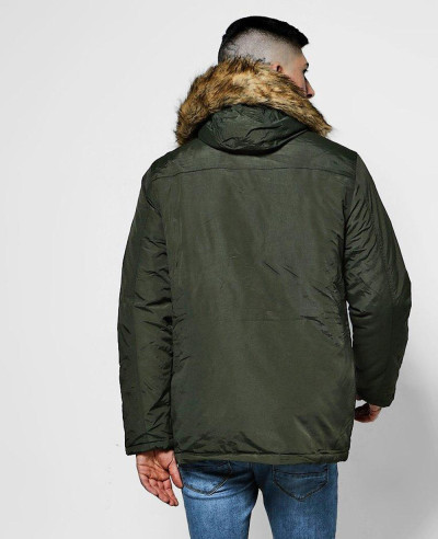 Faux Fur Hood Trim Parka Windbreaker Jacket