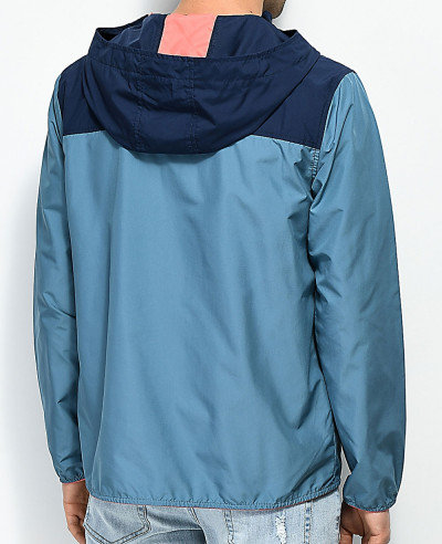 High Quality Custom Made Blue Navy & Pink Hooded Windbreaker Jacket