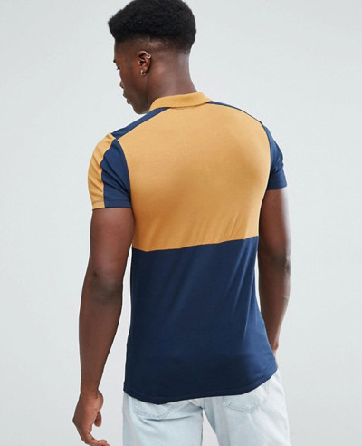 High Quality Men Muscle Polo Shirt With Colour Block And Zipper Neck