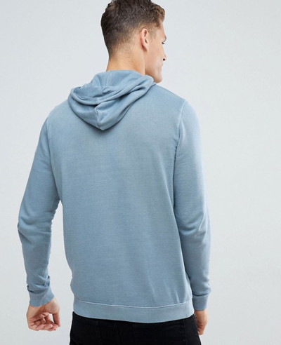 Hoodie In Washed Blue With Contrast Trims