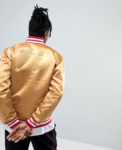 Hot Selling Men Custom Bomber Jacket In Gold