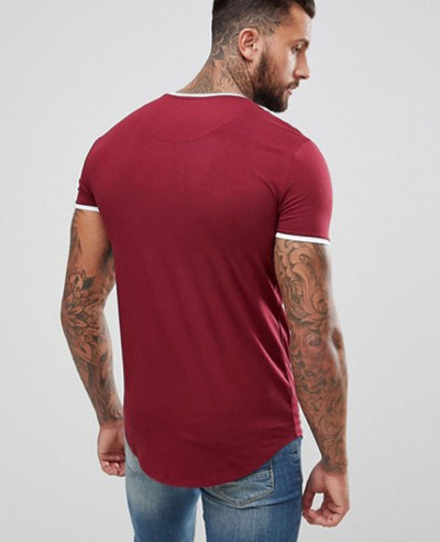 Hot Selling Men Fashionable Muscle Ringer T Shirt In Burgundy